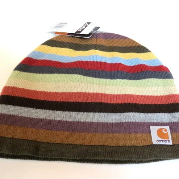 Carhartt Beanie Fleece Lined Earthtone Stripes - Picture 2 of 8